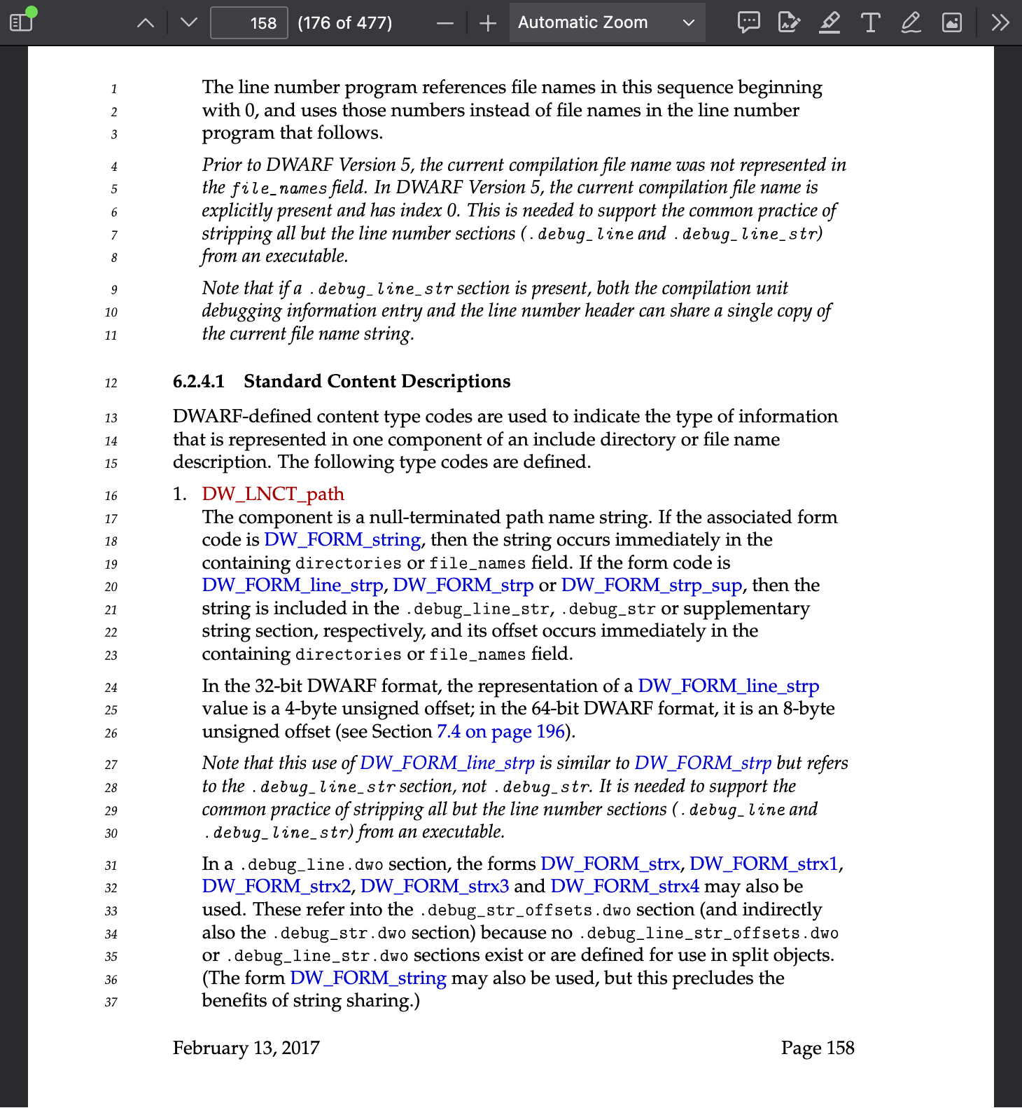 Screenshot of the DWARF debug info manual