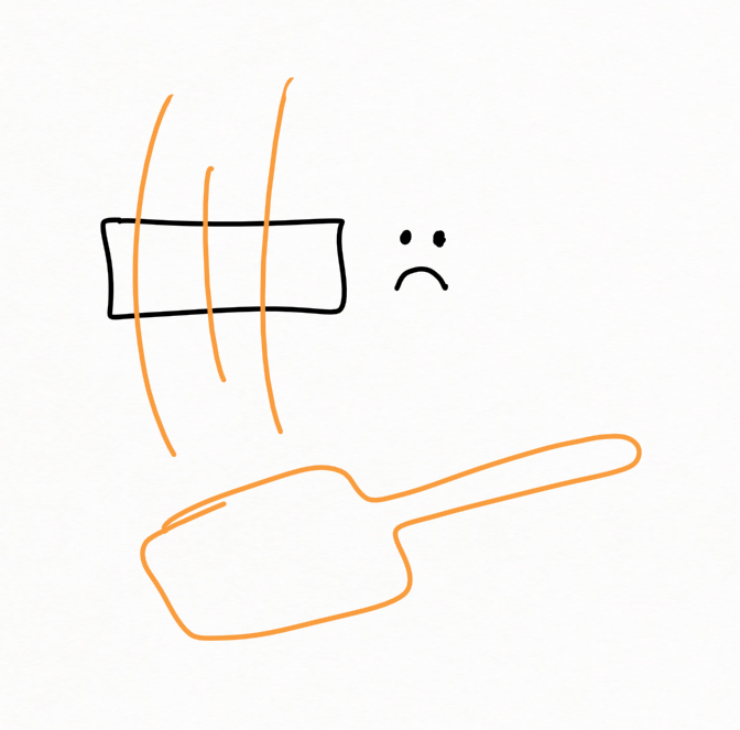 Drawing of a paddle swinging straight through a button